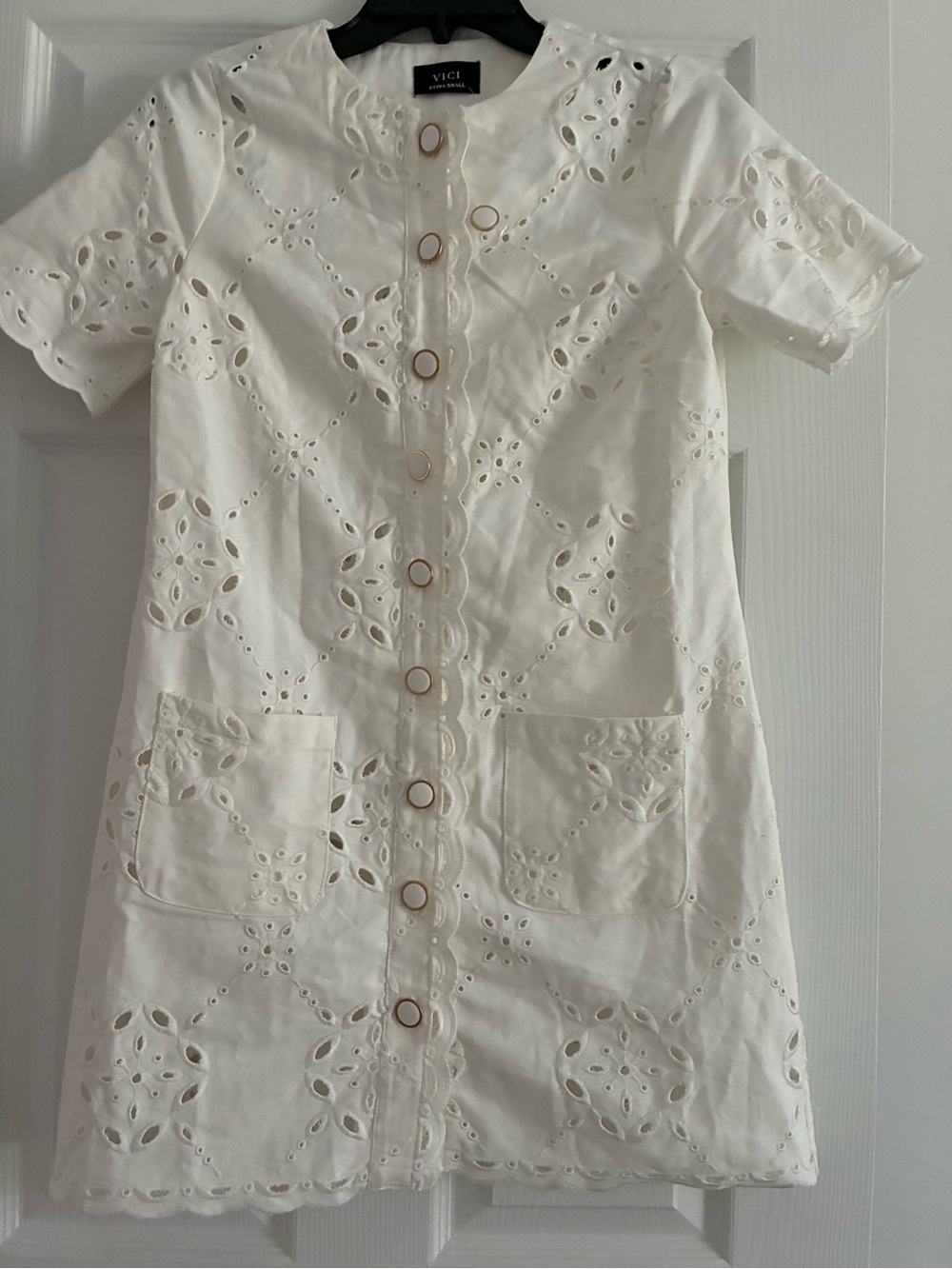 VICI  Cotton White Eyelet Button Front Dress X Small NWOT